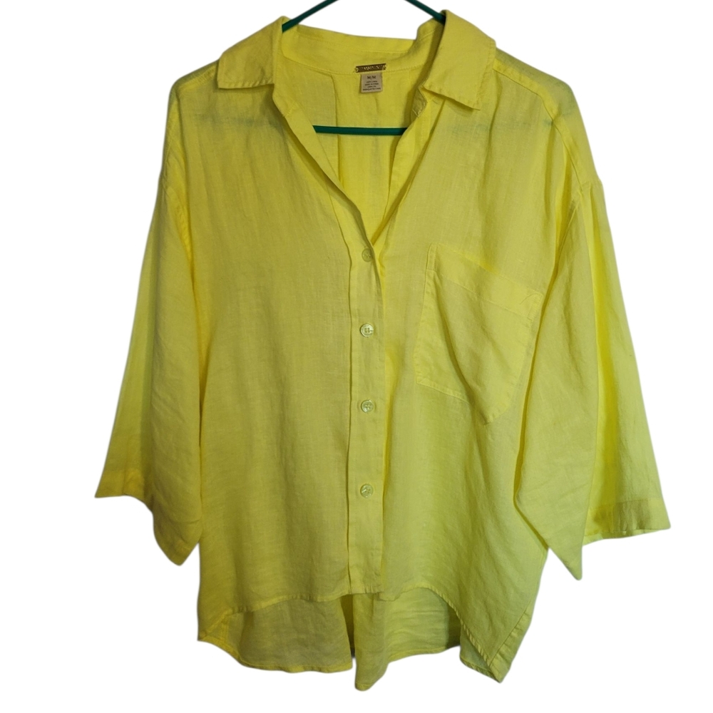 Magaschoni Yellow Linen Button-Up Blouse
